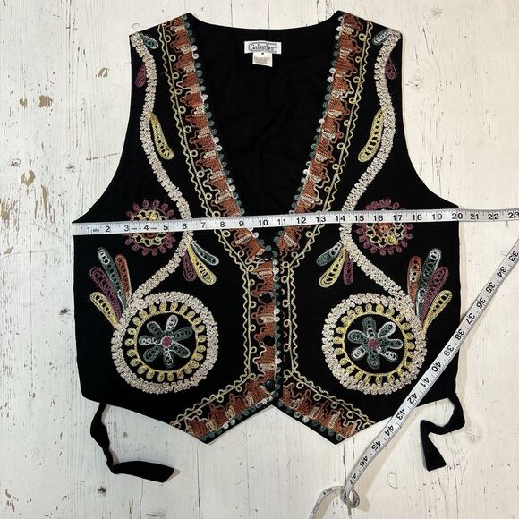 Gallagher Vest Embroidered Size M Cotton Flax Festival Boho Western - Picture 6 of 8